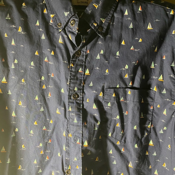 Casual Button Down Boat Design Short Sleeve Shirt - Picture 5 of 5